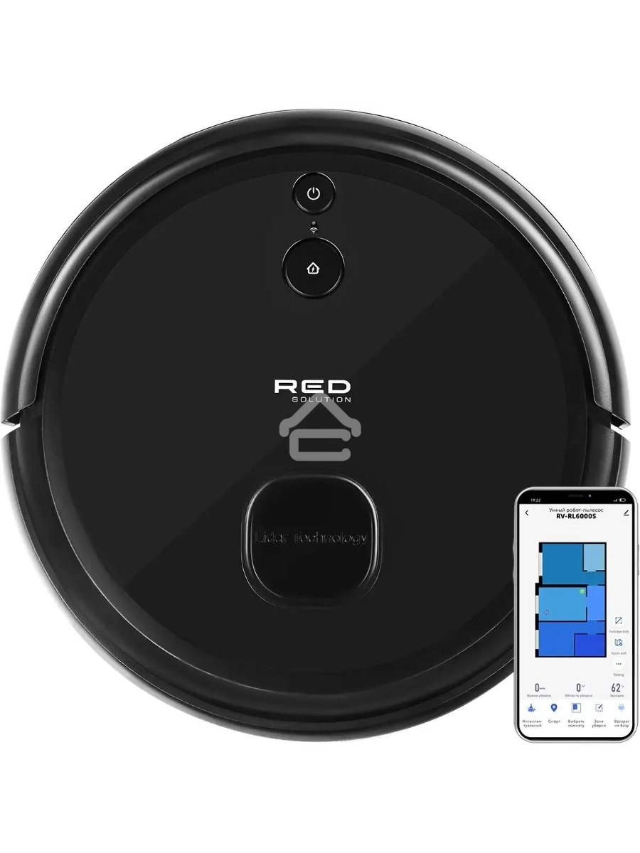 Робот-пылесос Red Solution RV-RL6000S черный, 35 Вт, 2600 мАч Li-Ion, уборка влажная/сухая, пылесборник контейнер 0.3 л