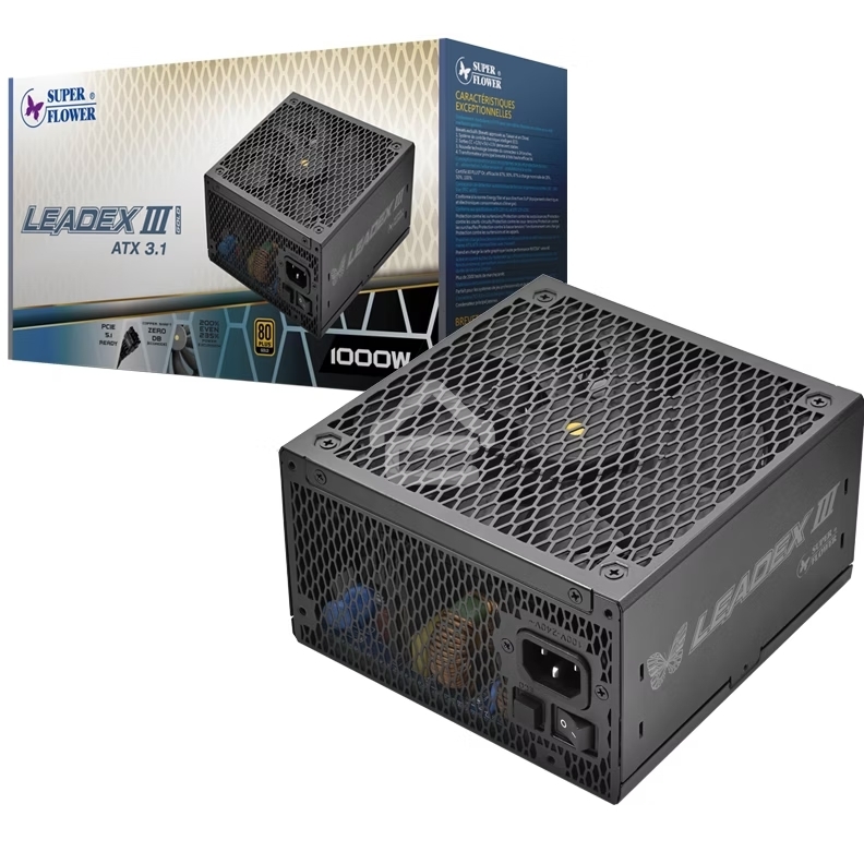 Блок питания Super Flower Power Supply Leadex III Gold, 1000 Ватт, 1000W, ATX 3.1, 140мм, 8xSATA, 4xPCI-E(6+2), 1x12VHPWR(12+4), APFC, 80+ Gold, Full Modular