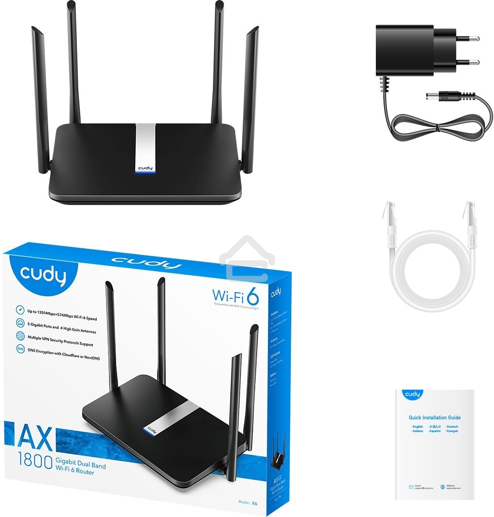 Роутер беспроводной Cudy X6 AX1800 10/100/1000BASE-TX черный