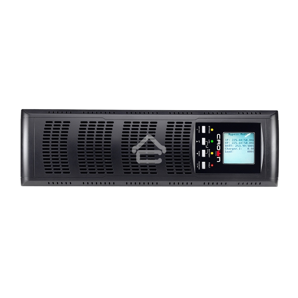 Источник бесперебойного питания CROWN On-Line CMUOA-300X-10K 10000VA/9000W, корпус металл, TOWER&RACK, 3U+3U, АКБ 16*12V/7AH, PF-0.9, AVR 110-300V, порт USB+RS-232, EPO, розетки - клемная колодка (Ph+N+GND), входной кабель 2,5 м, вентилятор охлаждения, ав