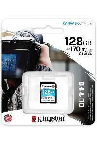Карта памяти Kingston 128GB SDXC Canvas Go Plus 170R C10 UHS-I U3 V30 EAN: 740617301458