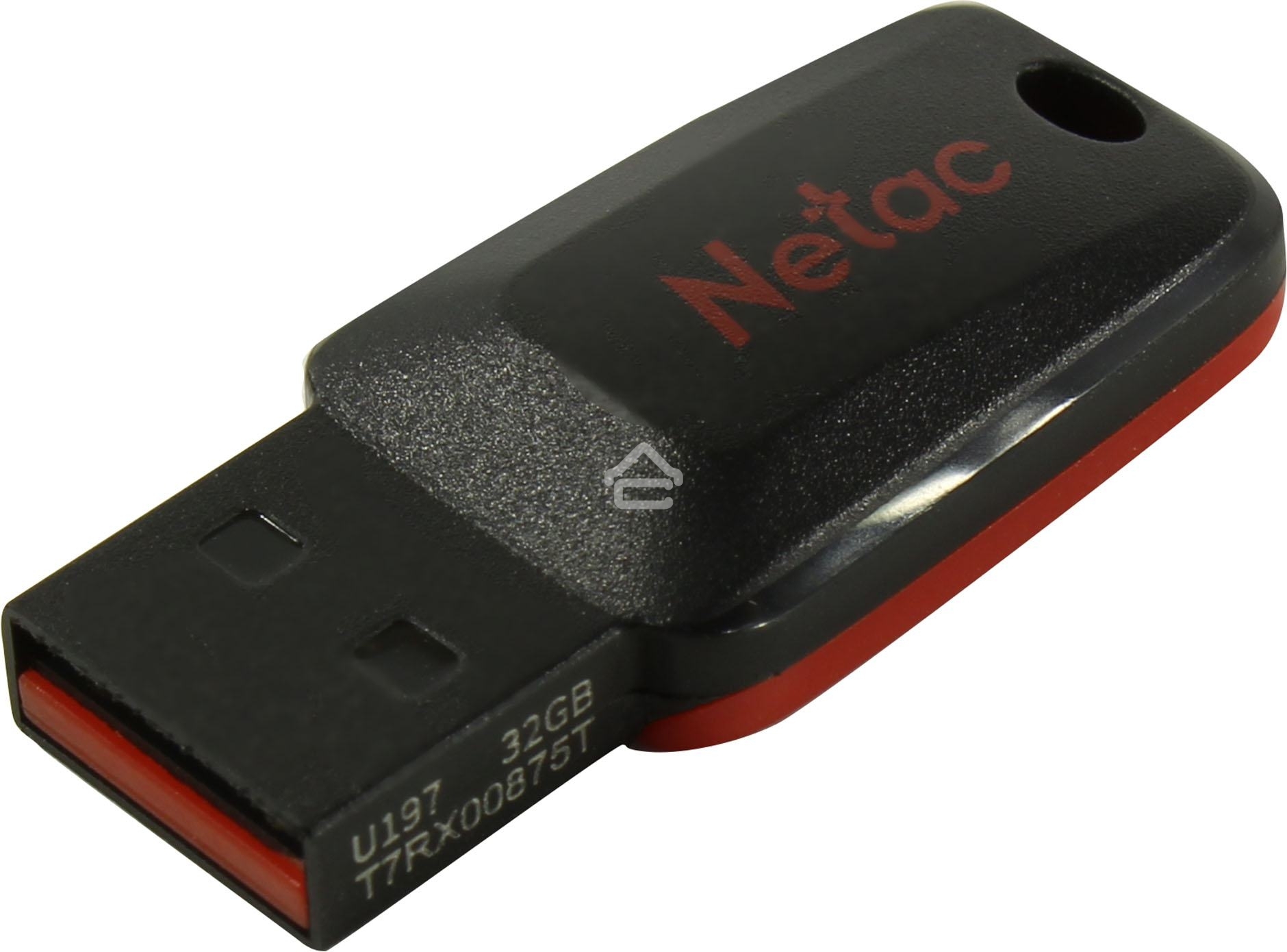 Флешка USB Netac U197 (NT03U197N-032G-20BK), 32Gb, USB 2.0, R/W 25/10, черный/красный
