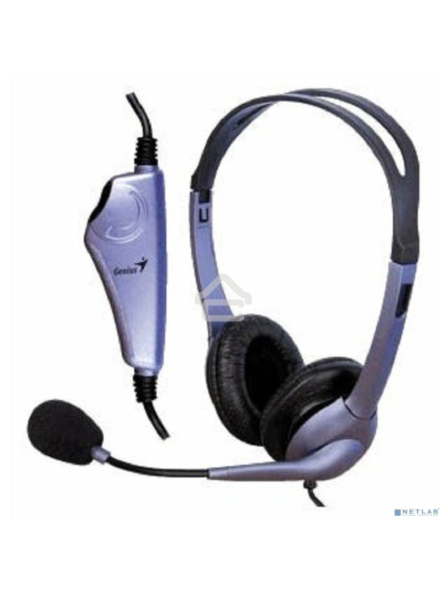 Проводная гарнитура Genius HS-04S (крепление - оголовье, накладные наушники, разъем mini jack 3.5 мм, фиксированное крепление микрофона.) Цвет сиреневый.