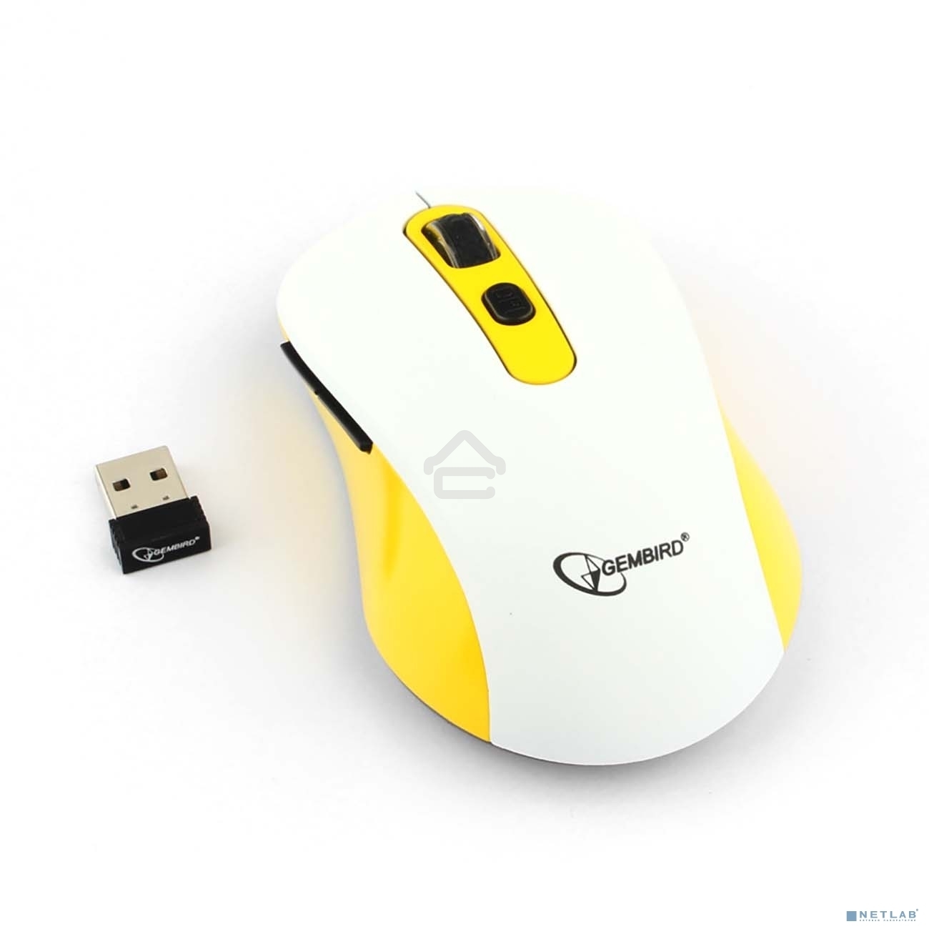 Мышь беспроводная Gembird MUSW-221-Y белый/желтый, 1600 dpi, радиоканал, USB, кнопки - 6