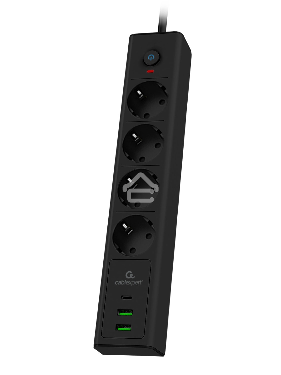 Сетевой фильтр Cablexpert Exnovo, EXN-4-CU2-B-2, 4р,16А, 1xType-C PD, 30Вт, 2хUSB, 2м, ур.защиты 4+, черный, коробка