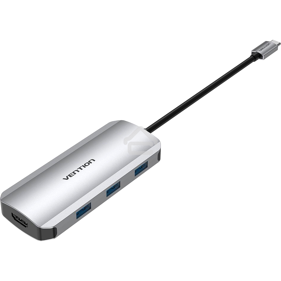 Хаб Vention USB-C to HDMI/USB 3.0x3/SD/TF/PD Docking Station Gray 0.15M Aluminum Alloy Type
