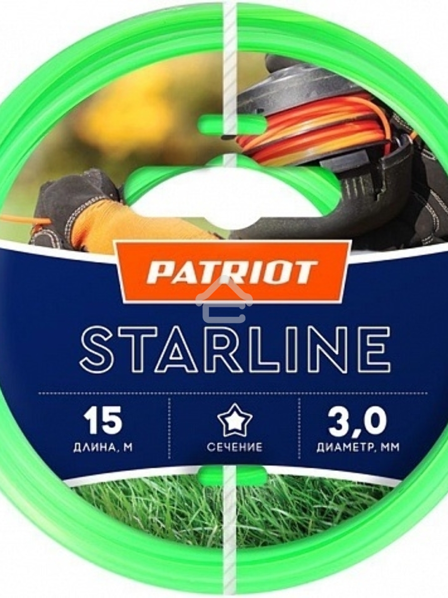 Леска для триммеров PATRIOT Starline D 3,0мм L 15мзвезда, зеленая 300-15-3Арт. 805201066