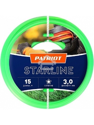 Леска для триммеров PATRIOT Starline D 3,0мм L 15м  звезда, зеленая 300-15-3  Арт. 805201066