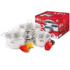 Набор посуды LARA LR02-81 Standart 6пр. LR02-81 Набор посуды LARA Standart (2.3л + 4.5л + 5.7л) капсулированное индукционное дно, крышки