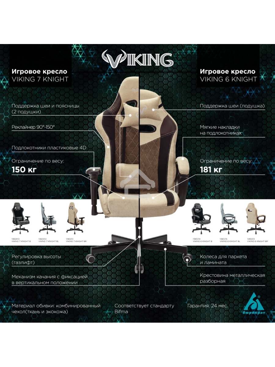 Кресло игровое Бюрократ VIKING 6 KNIGHT BR FABRIC коричневый, крестовина металл/пластик