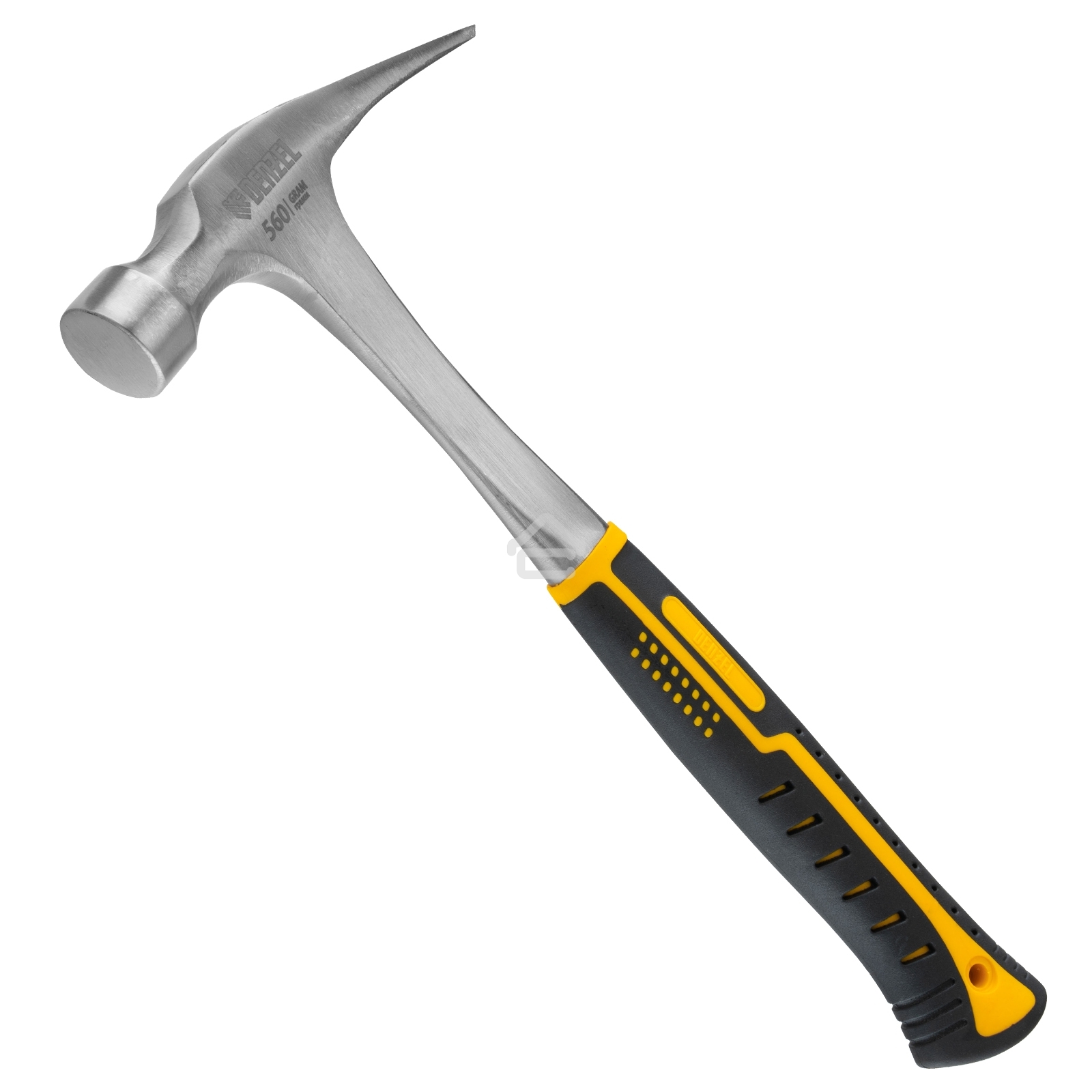 Молоток-гвоздодер Denzel 560 г, цельнометаллический, двухкомпонентная рукоятка