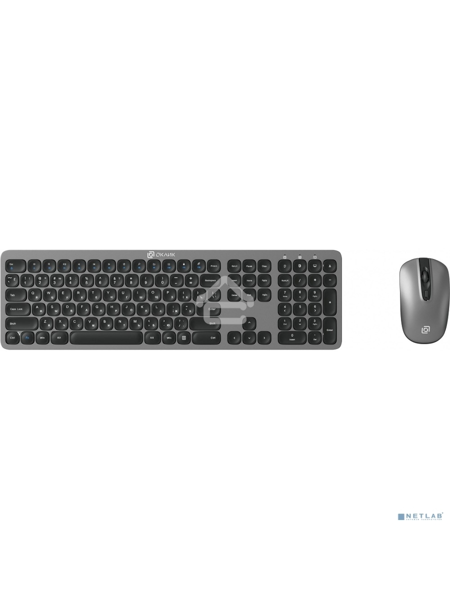 Клавиатура + мышь Оклик 300M клав:серый мышь:серый/черный USB беспроводная slim