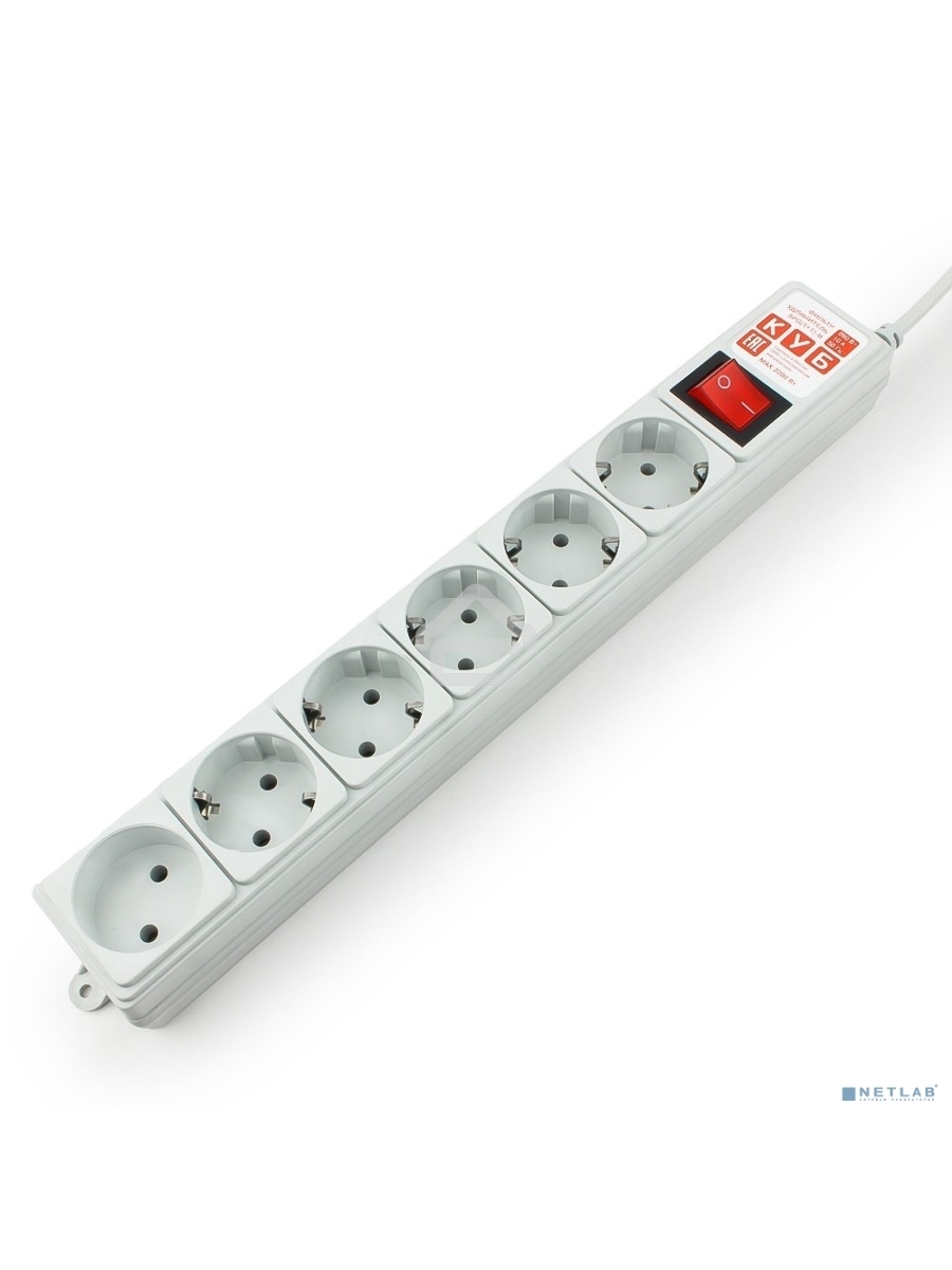 Сетевой фильтр Power Cube B, 3.0м, 5+1 розетка, серый