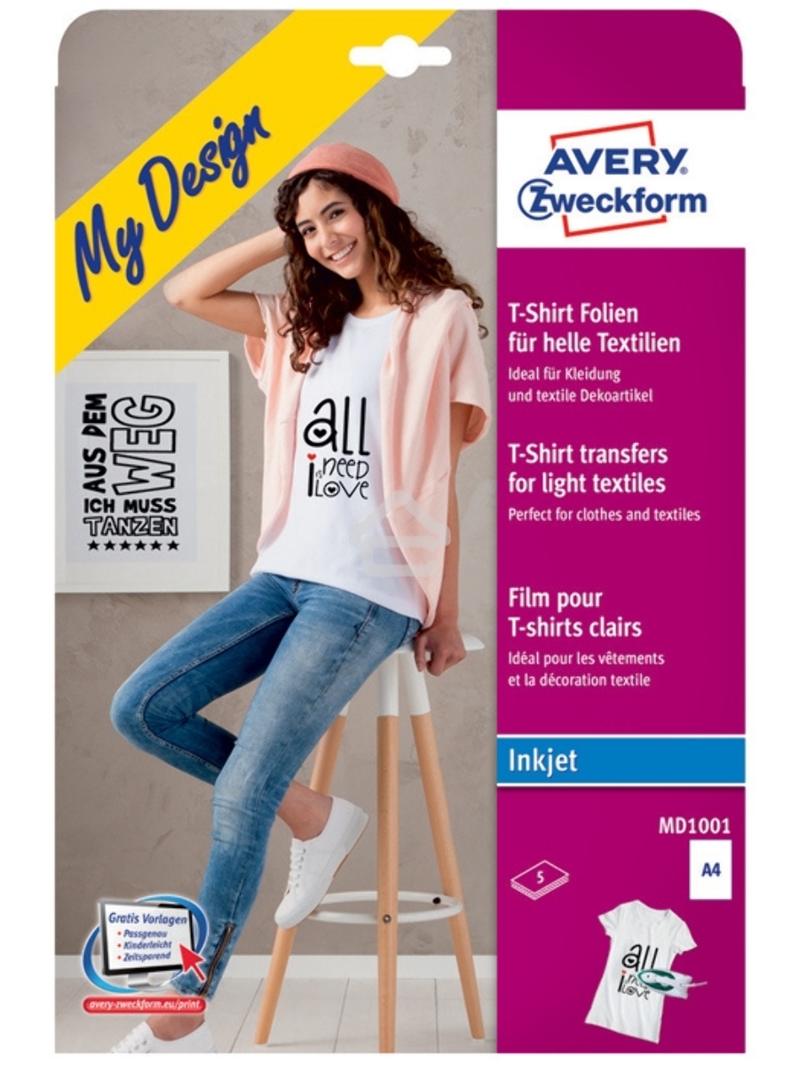 Термотрансфер Avery Zweckform MD1001 A4, 5 л, покрытие матовое, белый