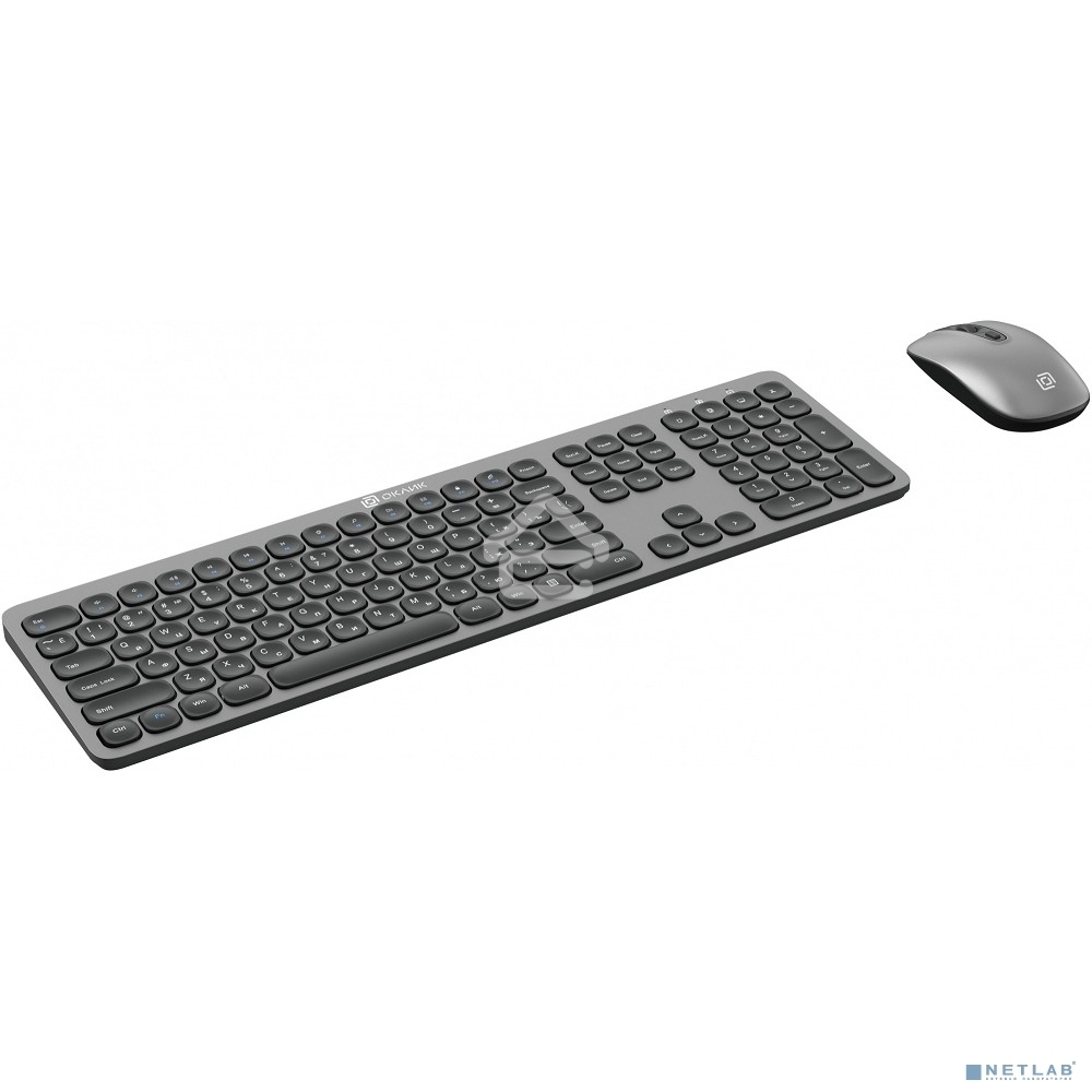 Клавиатура + мышь Оклик 300M клав:серый мышь:серый/черный USB беспроводная slim