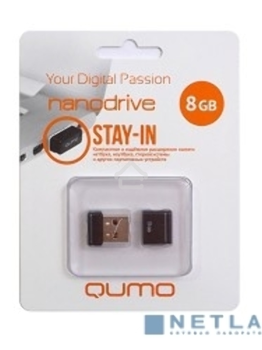 Флэш Диск USB 2.0 QUMO 8GB NANO QM8GUD-NANO-B Black