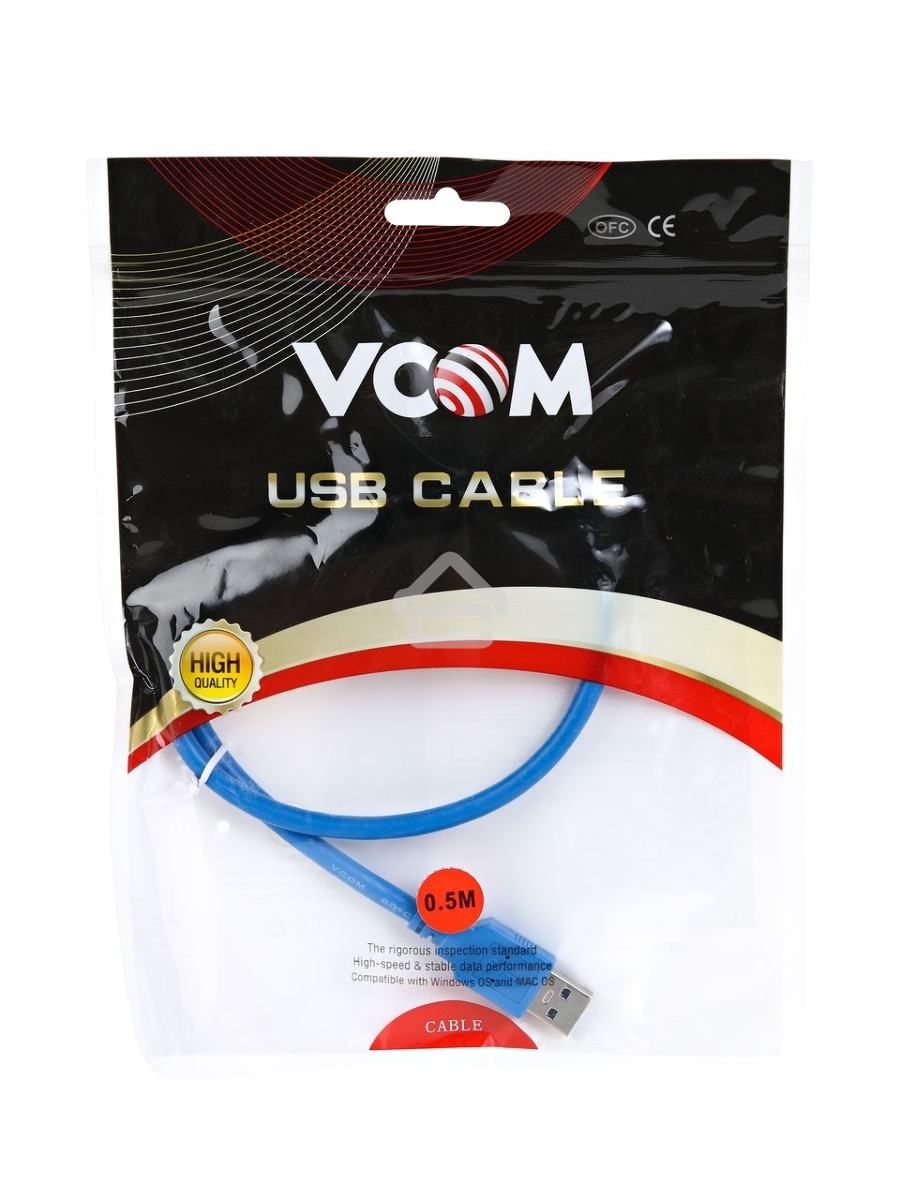 Кабель AM/AF USB3.0 0.5m VCOM удлинитель USB 3.0, VUS7065-0.5M