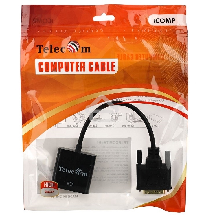 Кабель-переходник VCOM DVI-D 25M ---> VGA 15F Telecom TA491 Кабель-переходник DVI-D 25M ---> VGA 15F Telecom TA491