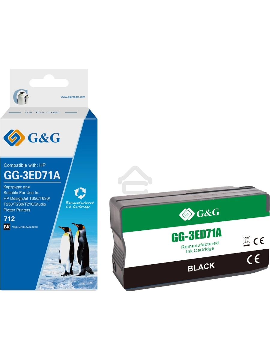 Картридж струйный G&G GG-3ED71A 712 черный (80мл) для HP DesignJet T650/T630/T250/T230/T210/Studio Plotter Printers
