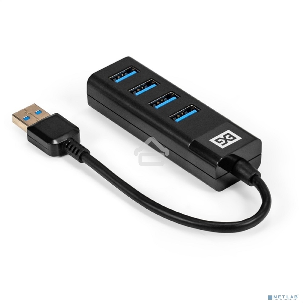 Хаб USB (концентратор) 4-в-1 ExeGate DUB-4TP (кабель-адаптер USB3.0 --> 4xUSB3.0, Plug&Play, черный)