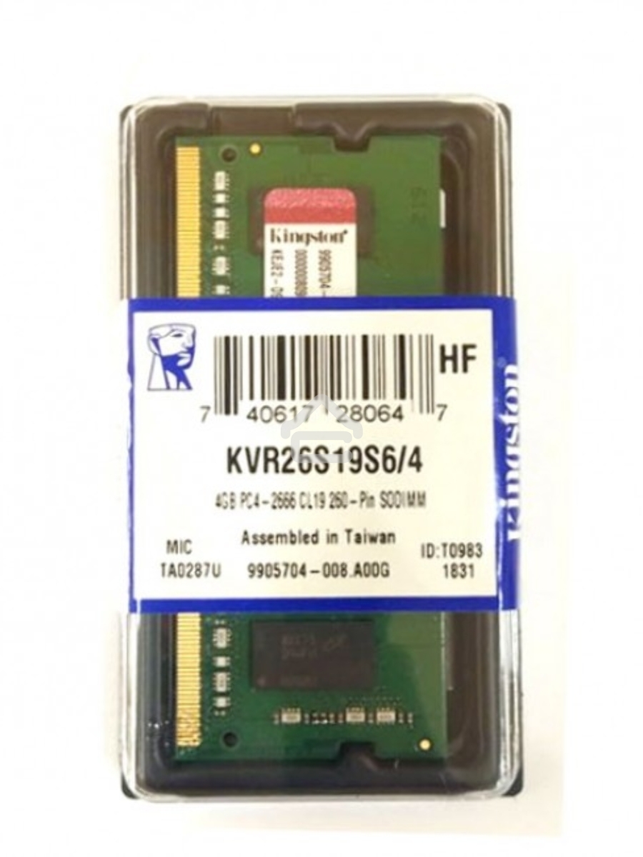 Оперативная память Kingston ValueRAM, DDR4, 4GB (1x4GB), 2666MHz, CL19, SO-DIMM