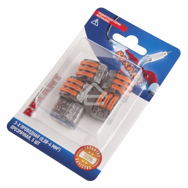 Соединительная клемма многоразовая, 3-х проводная, прозрачная (0,08-4 мм²), (5шт.) Rexant