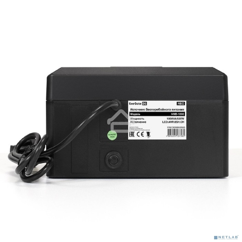 Источник бесперебойного питания ExeGate NEO NNB-1000.LED.AVR.8SH.CH <1000VA/650W, LED, AVR, 8*Schuko, 4*USB-порта для зарядки, Black>