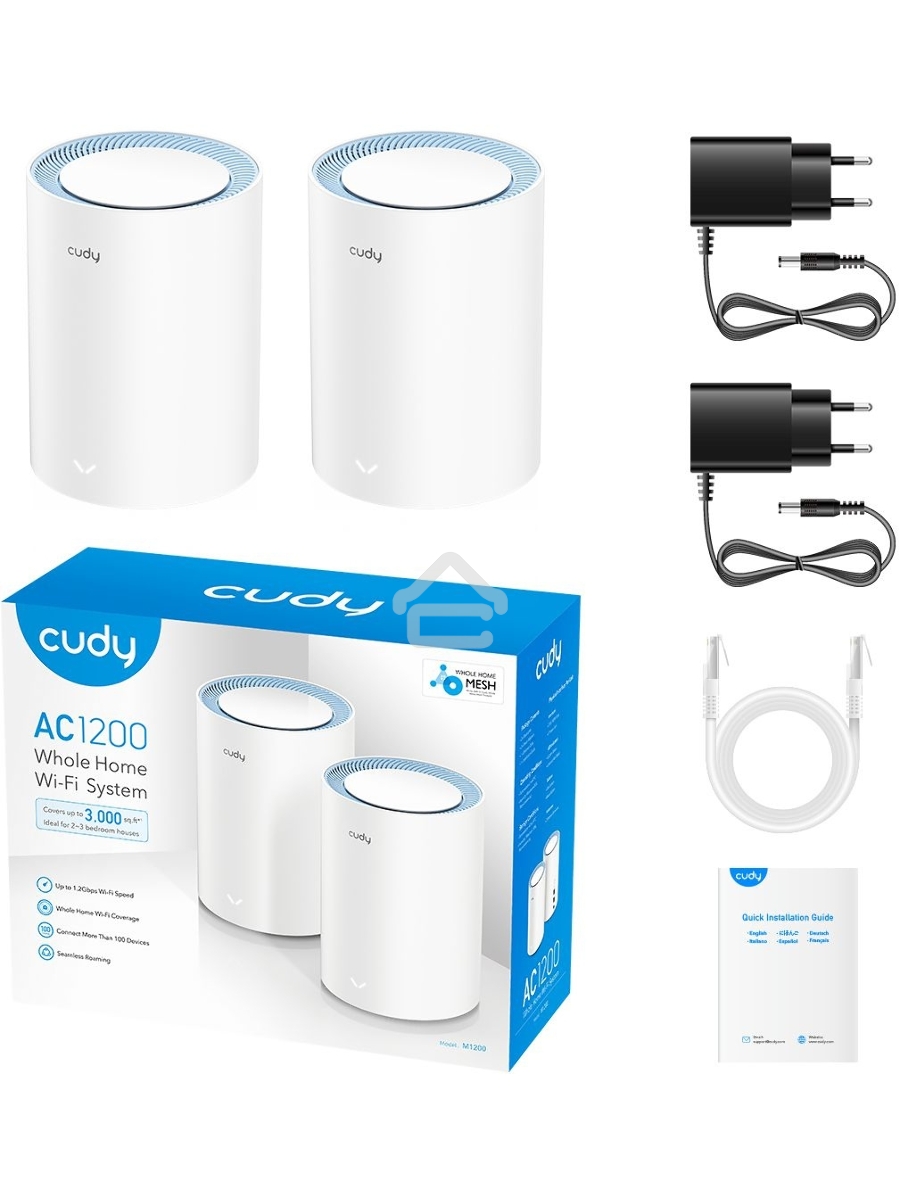 Бесшовный Mesh роутер Cudy M1200 (M1200 2-PACK) AC1200 Wi-Fi белый (упак.:2шт)