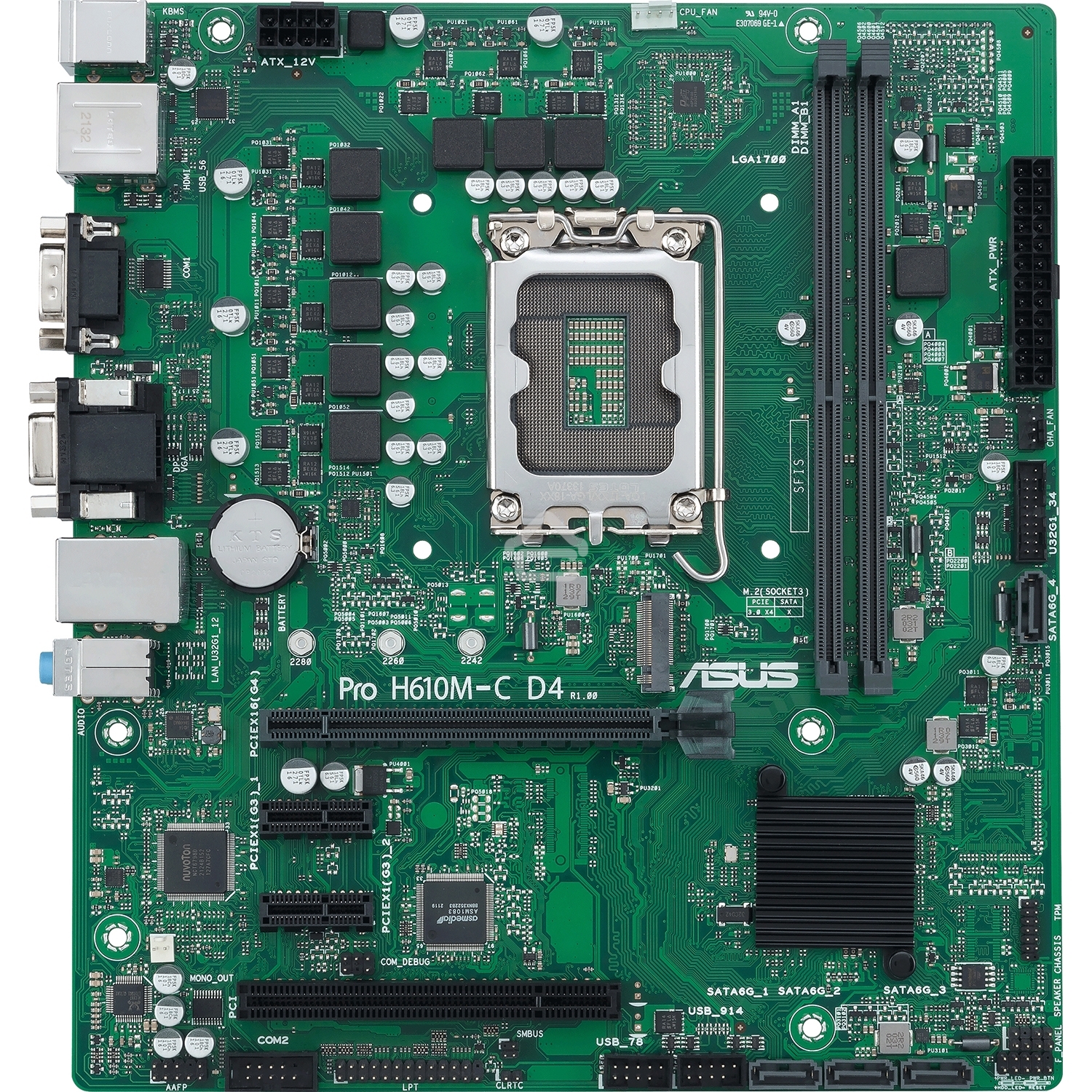 Материнская плата ASUS Pro H610M-C D4-CSM, LGA 1700, Intel H610, 2xDDR4, 4xSATA, 1xM.2, 1xPCI-E 4.0 x16, 1xPCI, 1xDP, 1xHDMI, 1xVGA, 1x 1Gb LAN, 2xUSB-A 2.0, 2xUSB-A 3.2 Gen 1, 3x3.5 мм, 7.1, Micro-ATX