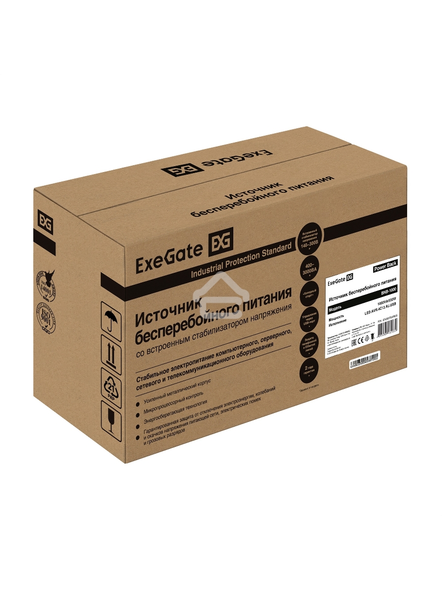 Источник бесперебойного питания ExeGate Power Back BNB-1000.LED.AVR.4C13.RJ.USB <1000VA/550W, LED, AVR, 4*C13, RJ45/11,USB, Black>
