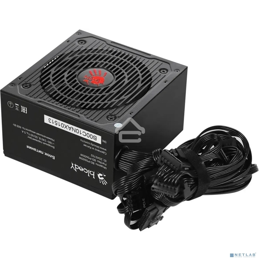 Блок питания Bloody BD-PS600W, 600Вт, 80 PLUS белый, 120мм, черный