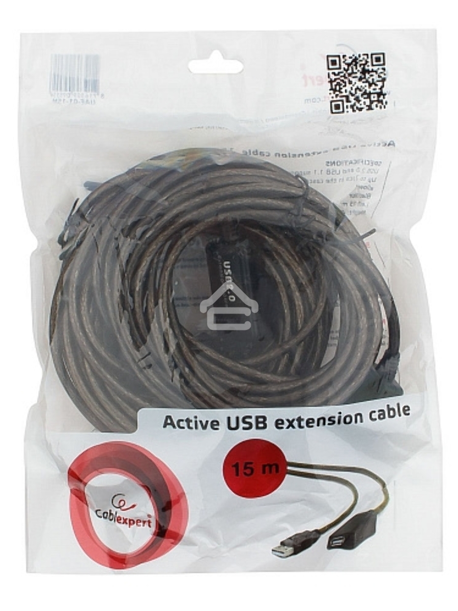 Кабель удлинитель USB 2.0 активный Cablexpert UAE-01-15M, AM/AF, 15м