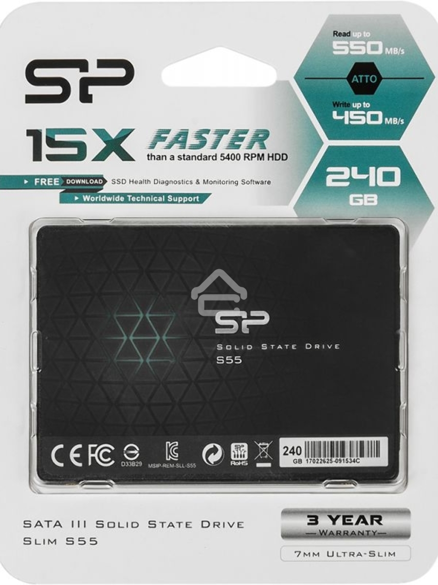 Накопитель SSD SiliconPower Slim S55, 240Gb, SATA, 2.5