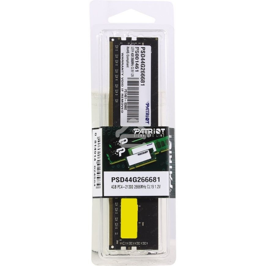 Оперативная память Patriot Signature, DDR4, 4GB (1x4 GB), 2666 MHz, CL19, DIMM