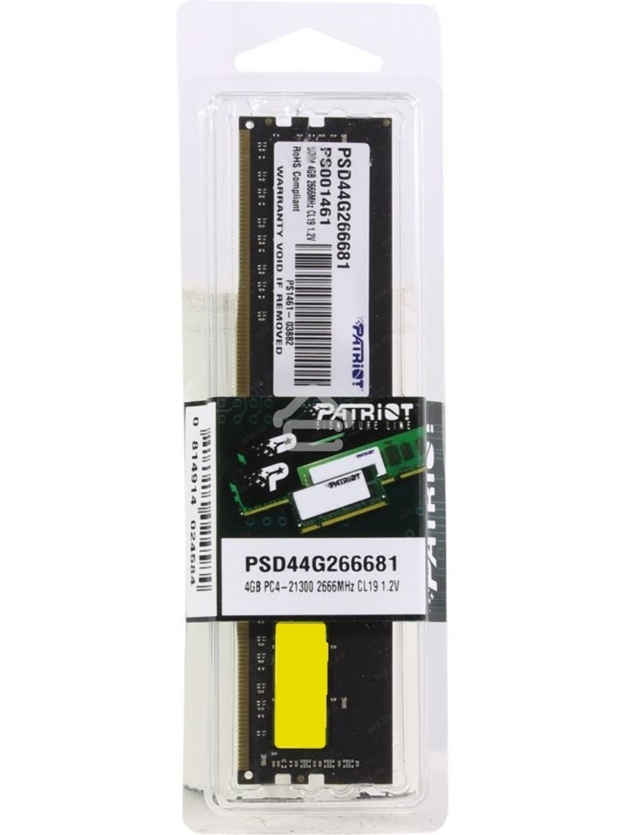 Оперативная память Patriot Signature, DDR4, 4GB (1x4 GB), 2666 MHz, CL19, DIMM