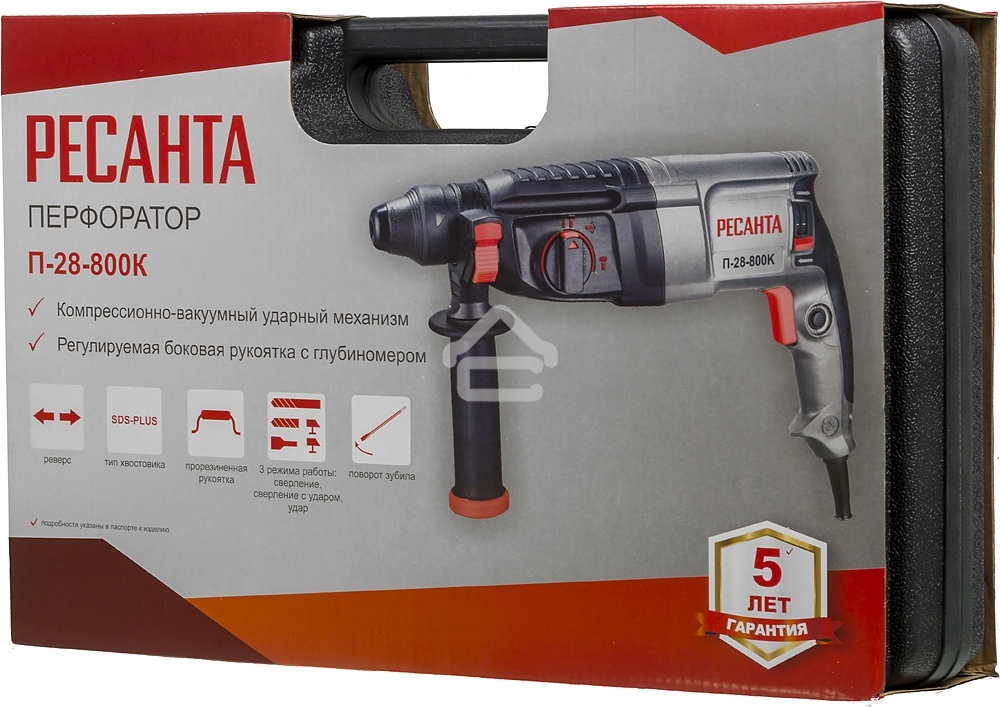 Перфоратор Ресанта П-28-800К SDS-plus уд.:3.4Дж 800Вт (кейс в комплекте)