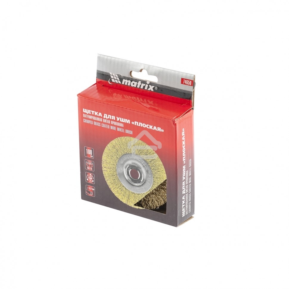 Щетка Matrix для УШМ, 100 мм, М14, плоская, латунированная витая проволока