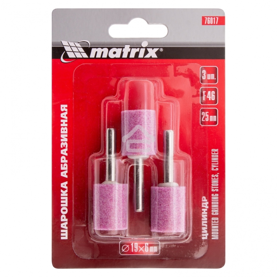 Шарошка абразивная Matrix, цилиндр, 19 x 25 мм, хвостовик 6 мм, F46, 3шт.