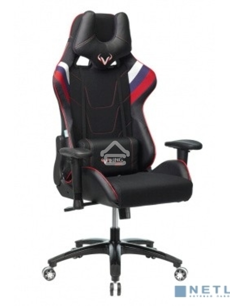 Кресло игровое Бюрократ VIKING 4 AERO RUS белый/синий/красный/черный, искусст. кожа/ткань, две подушки