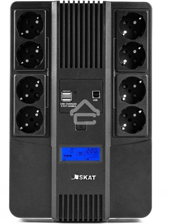 Источник бесперебойного питания Бастион SKAT-UPS 800-AID-IN-1x9-8 ИБП 220В 480Вт, LCD, АКБ 1x 9А·ч, line interactive, мод.синус, 8хSchuko,2xUS (8933)