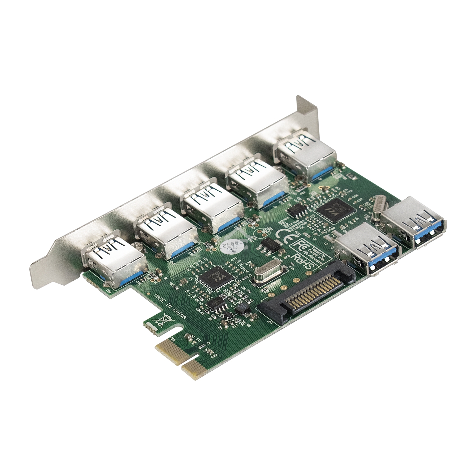 Контроллер ExeGate EXE-317 PCI-E 2.0, 5*USB3.0 ext + 2*USB3.0 int, разъем доп.питания (OEM)