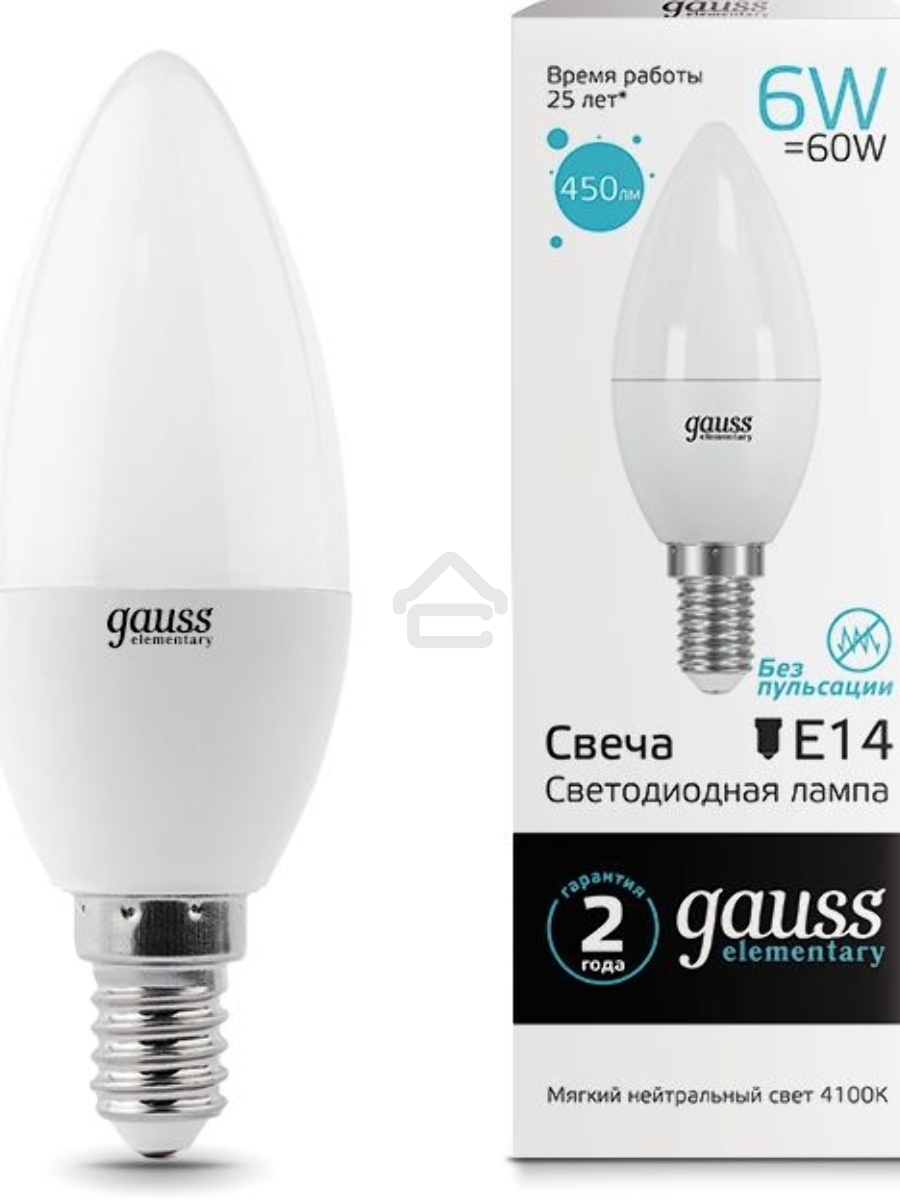 Лампа GAUSS LED Elementary Candle 6W E14 4100K LD 33126