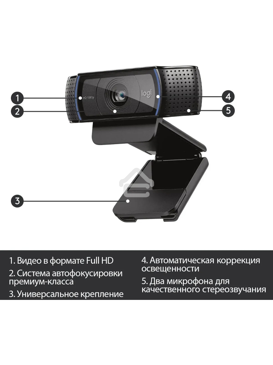 Веб-камера Logitech C920 HD Pro Webcam (Full HD 1080p/30fps, автофокус, угол обзора 78°, стереомикрофон, кабель 1.5м) (арт. 960-000998, M/N: VU0062)