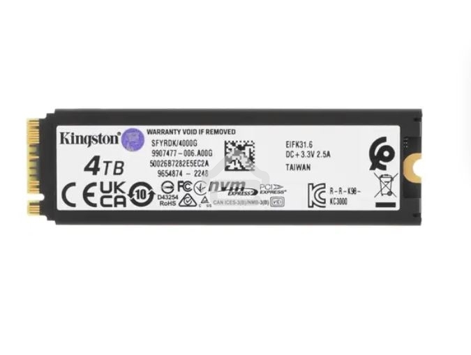 Накопитель SSD Kingston Fury Renegade, 4Tb, PCIe 4.0 x4, M.2 2280, NVMe, R/W 7300/7000, с радиатором