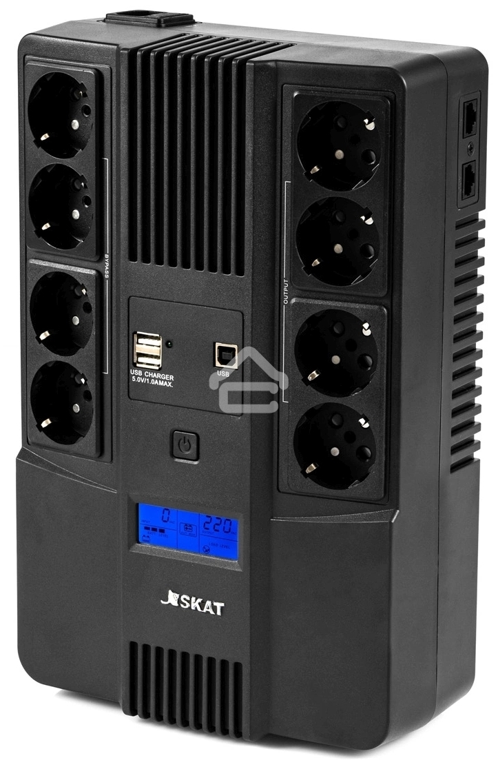 Источник бесперебойного питания Бастион SKAT-UPS 800-AID-IN-1x9-8 ИБП 220В 480Вт, LCD, АКБ 1x 9А·ч, line interactive, мод.синус, 8хSchuko,2xUS (8933)