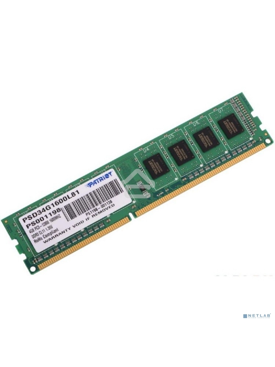 Оперативная память Patriot Signature, DDR3L, 4GB (1x4 GB), 1600 MHz, CL11, DIMM