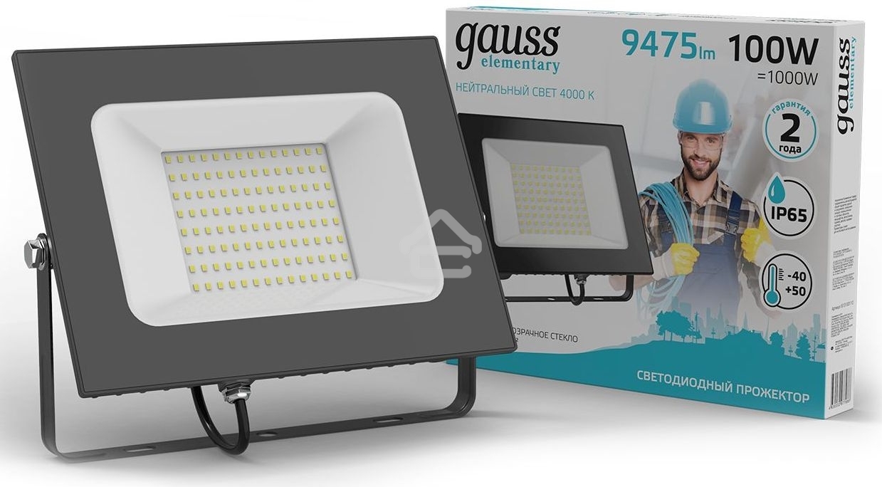 Прожектор уличный Gauss Elementary светодиодный 100Вт корп.алюм.черный (613100110)
