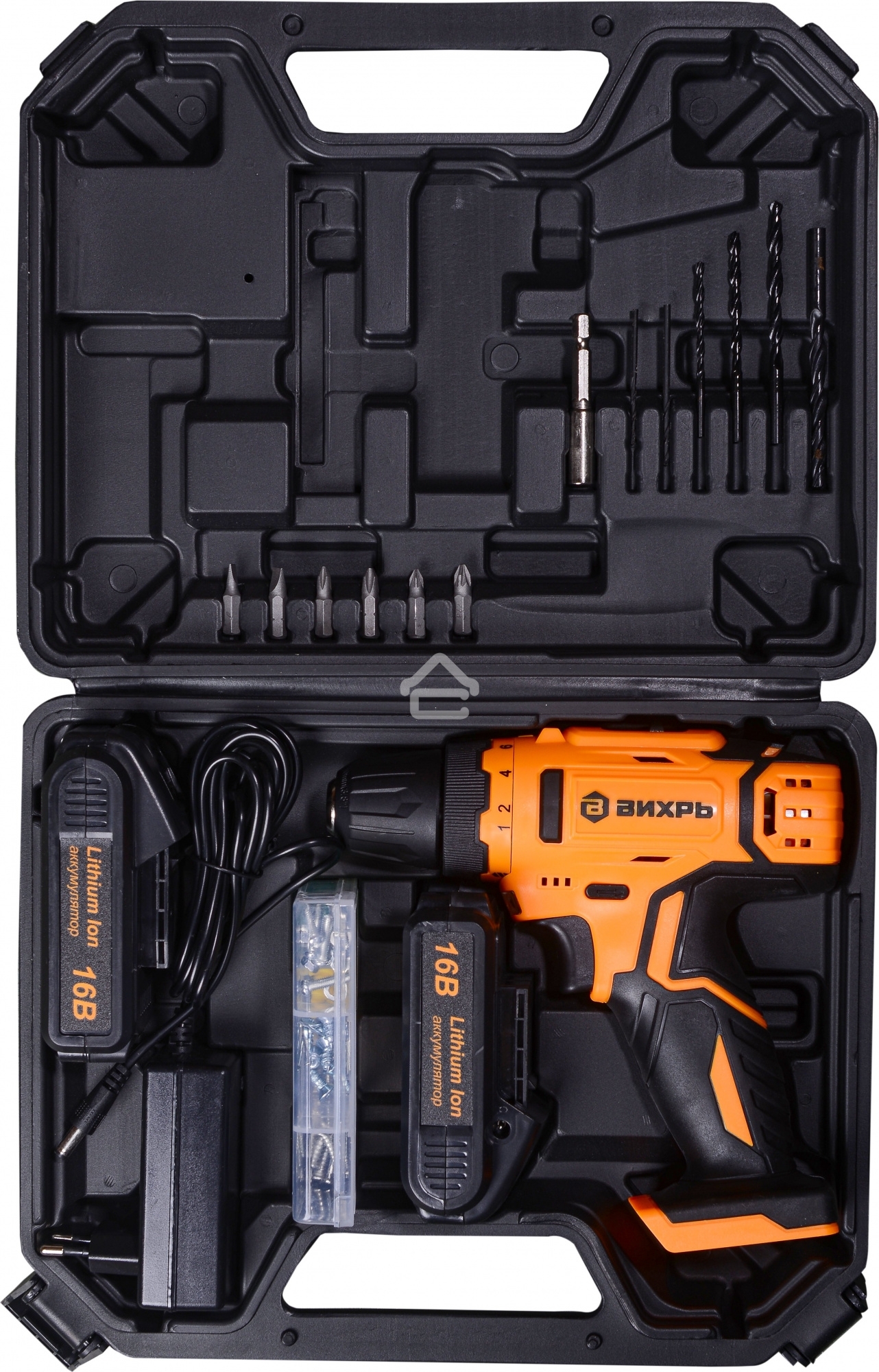 Дрель-шуруповерт аккумуляторная Вихрь ДА-16Л-2КА 72/14/49, Аккумуляторная, 16В, 2 АКБ, Кейс