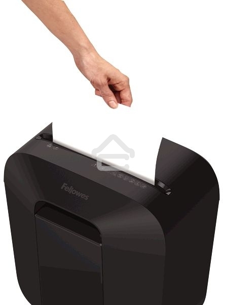 Шредер Fellowes PowerShred LX25 черный (секр.P-4)/перекрестный/6лист./11.5лтр./скрепки/скобы/пл.карты