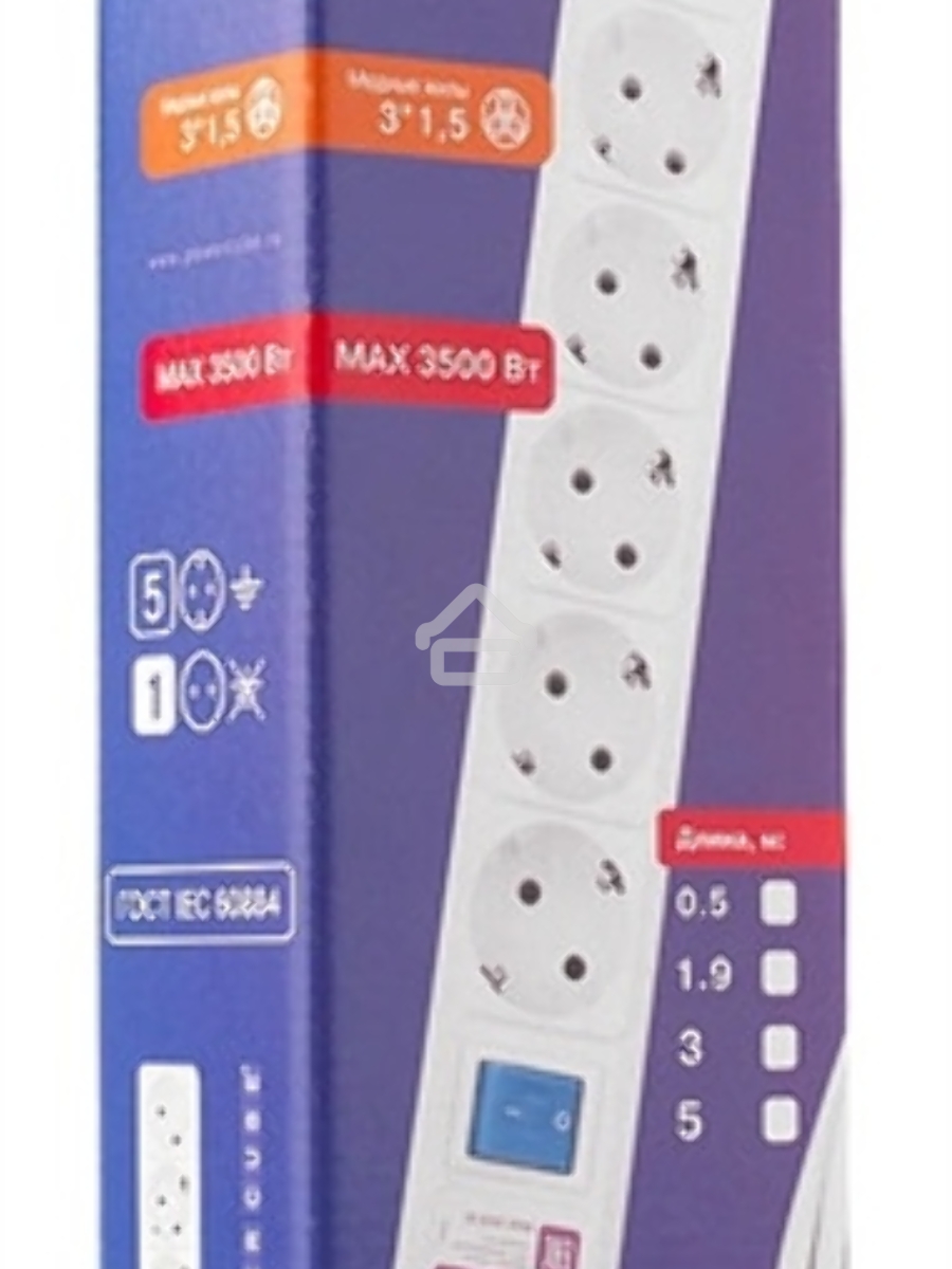 Сетевой фильтр Power Cube 1,9 м 6 розеток (белый) 16B/3,5кВт